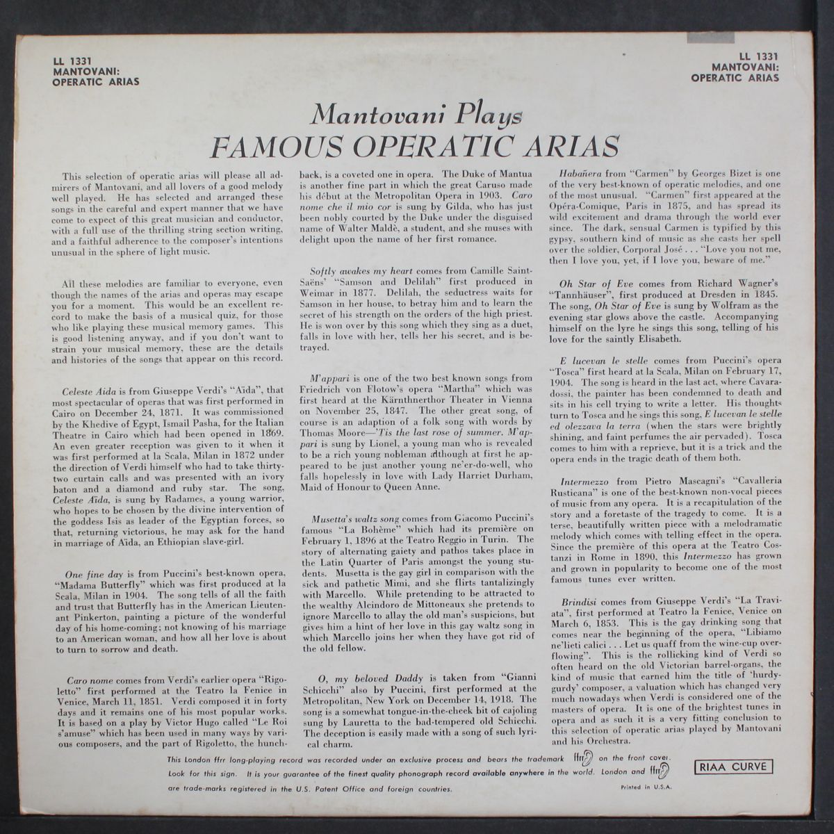 operatic arias by MANTOVANI