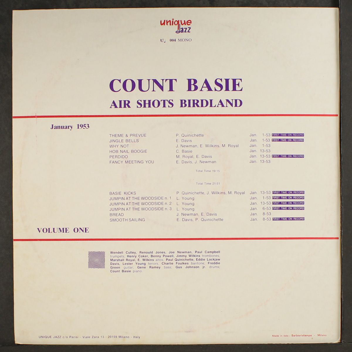air shots birdland january 1953, vol. 1 by COUNT BASIE