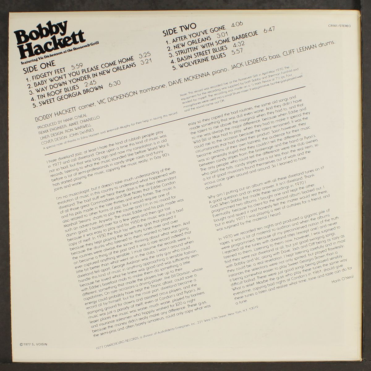 featuring vic dickenson at the roosevelt grill by BOBBY HACKETT