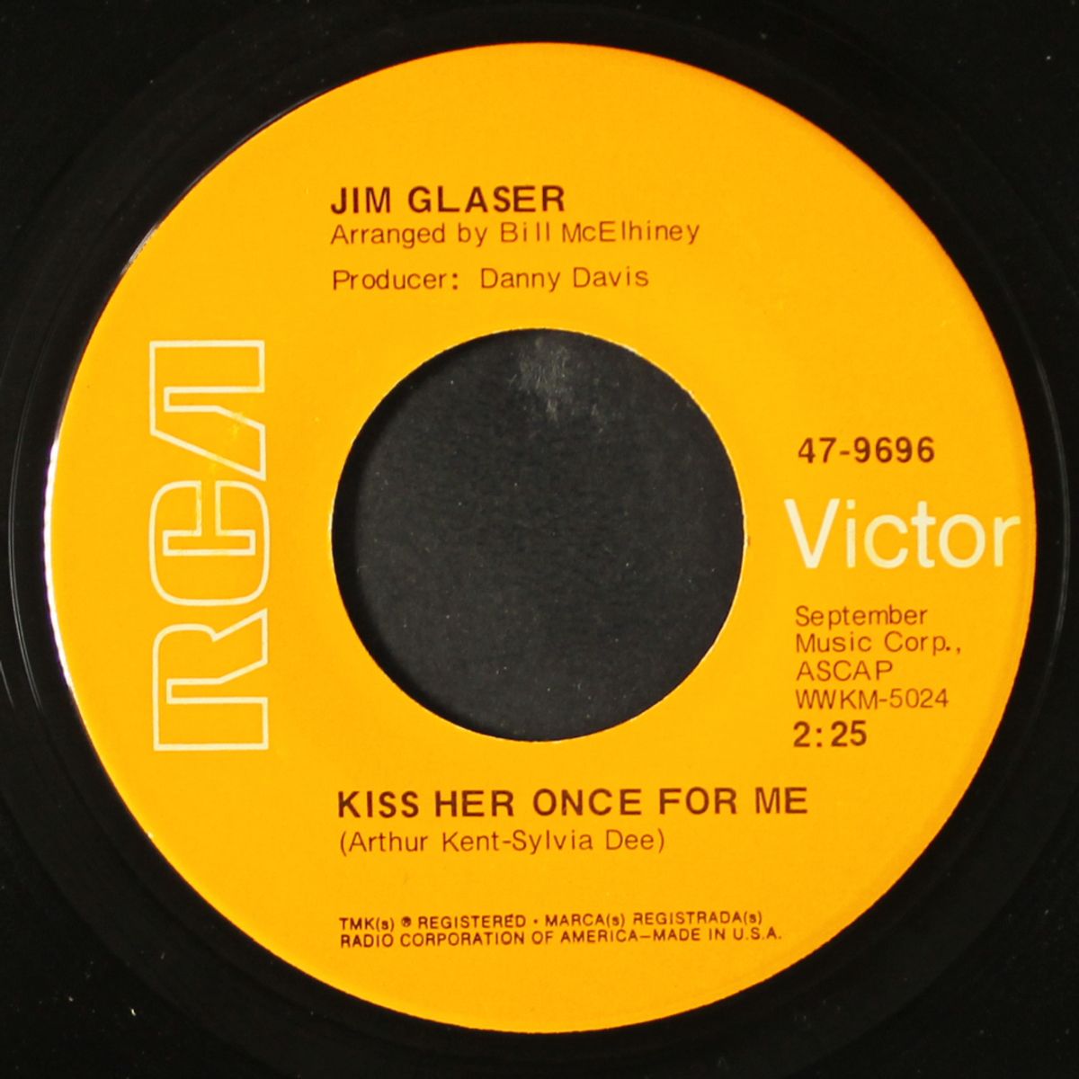 please take me back / kiss her once for me by JIM GLASER