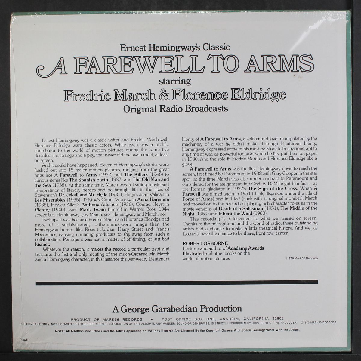 a farewell to arms by ORIGINAL RADIO BROADCAST