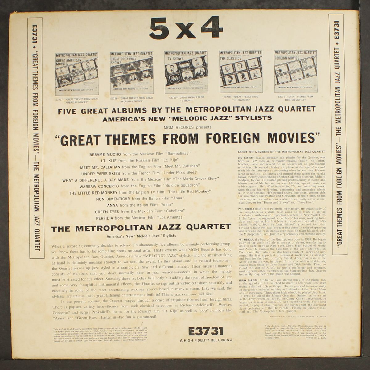 great themes from foreign movies by METROPOLITAN JAZZ QUARTET