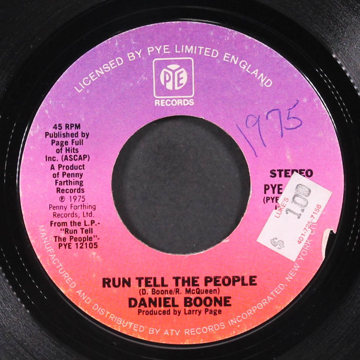 run tell the people / rock and roll bum by DANIEL BOONE