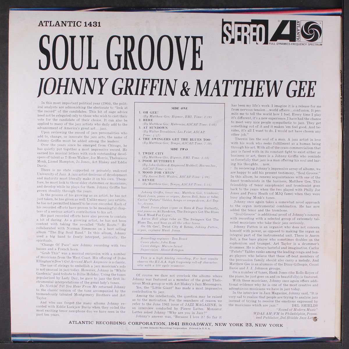 soul groove by JOHNNY GRIFFIN & MATTHEW GEE