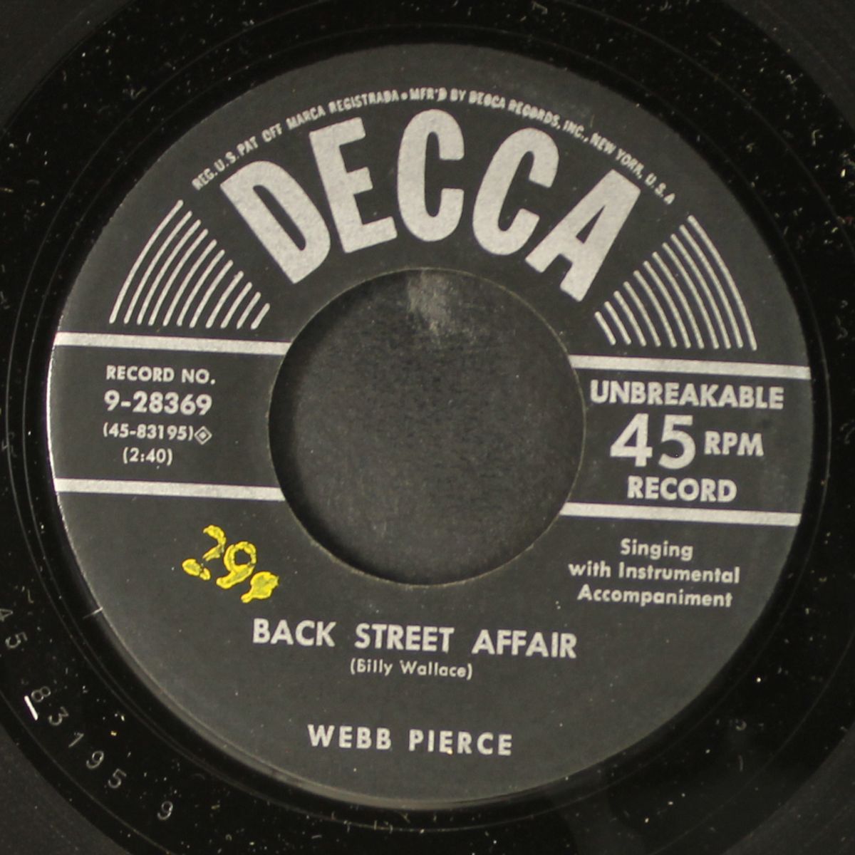 back street affair / i'll always take care of you by WEBB PIERCE