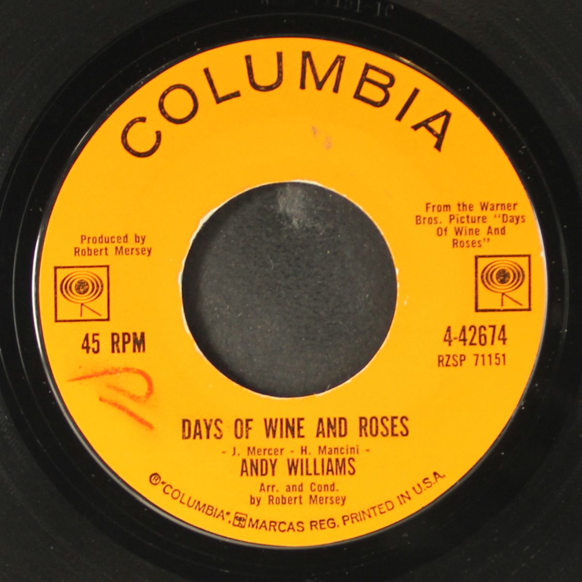 days of wine & roses / can't get used to losing you by ANDY WILLIAMS