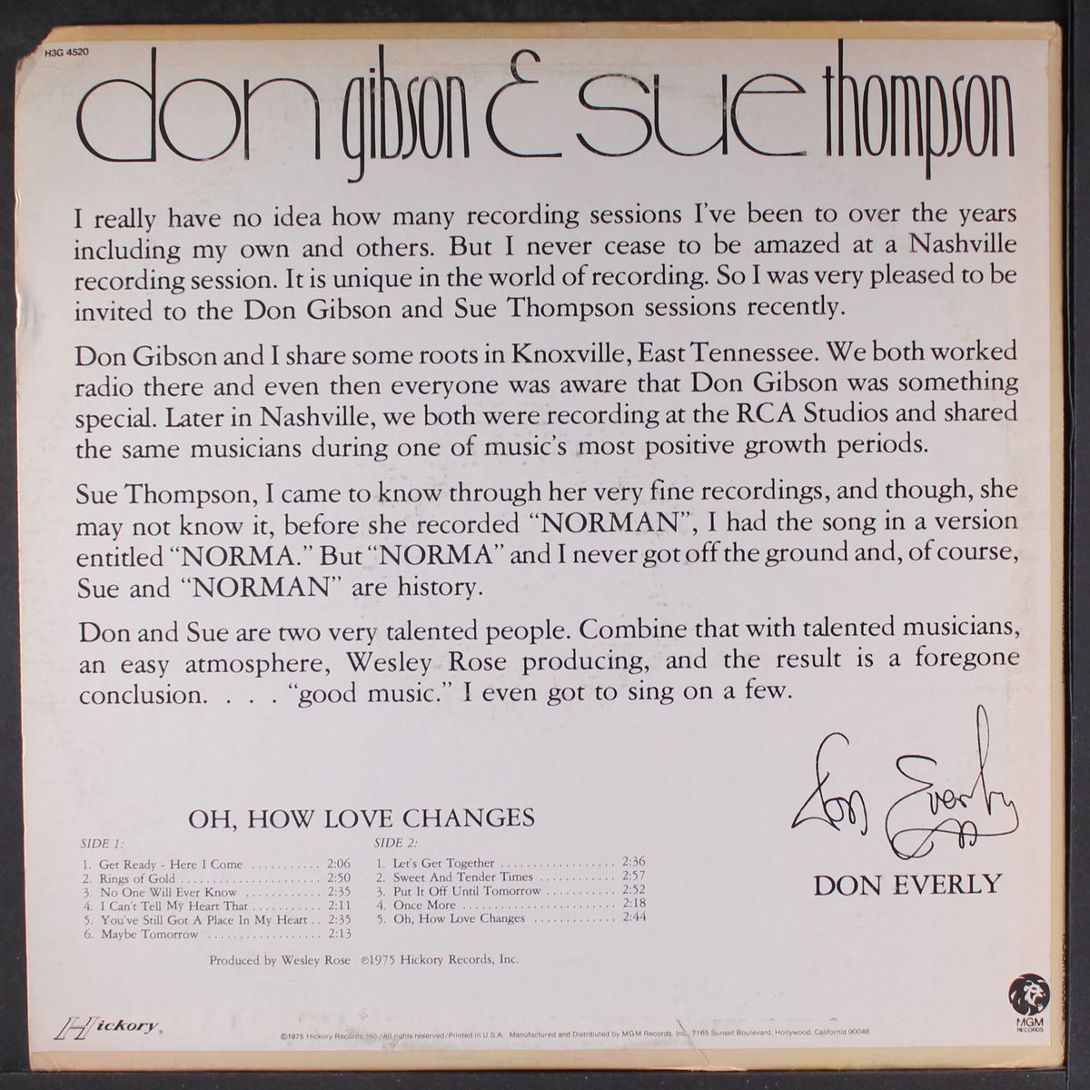 oh how love changes by DON GIBSON & SUE THOMPSON