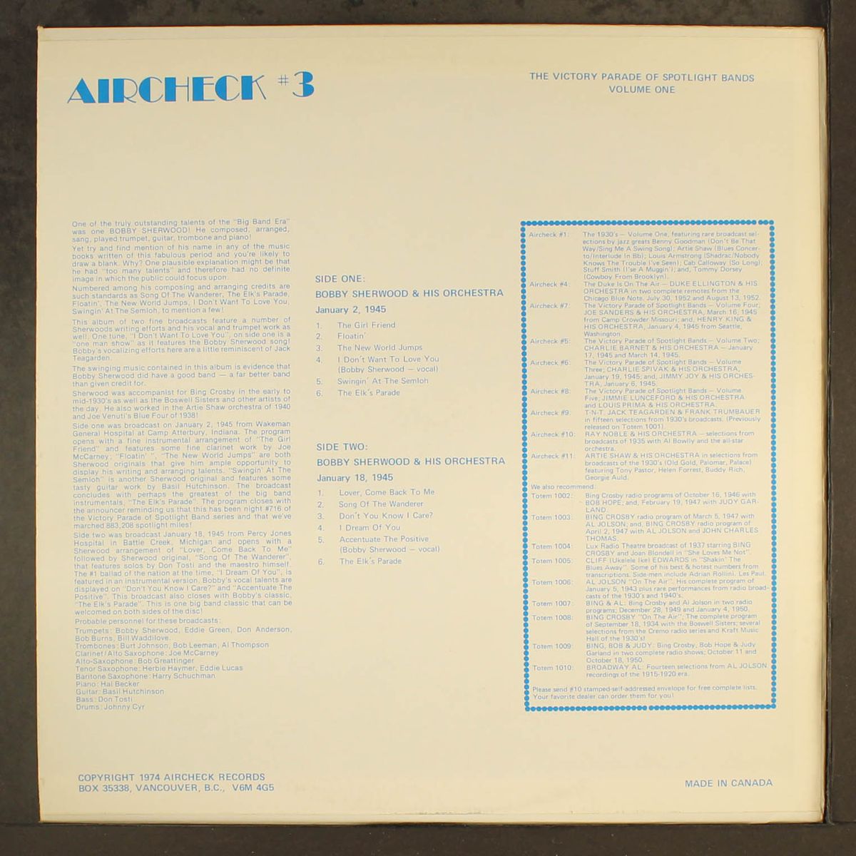 victory parade of spotlight bands, vol. 1 by BOBBY SHERWOOD