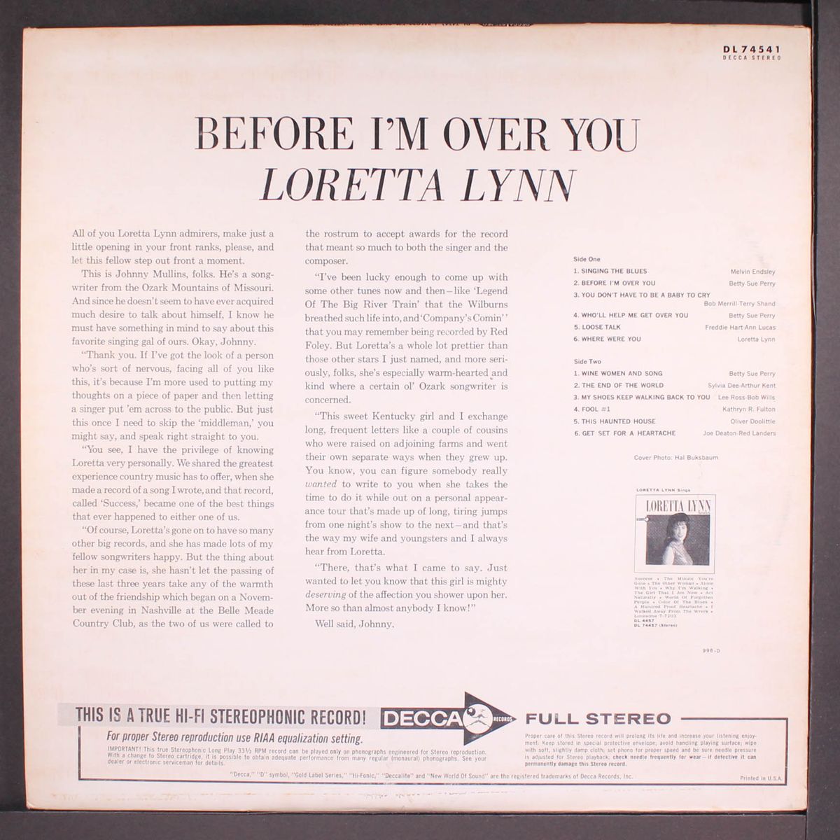 before i'm over you by LORETTA LYNN