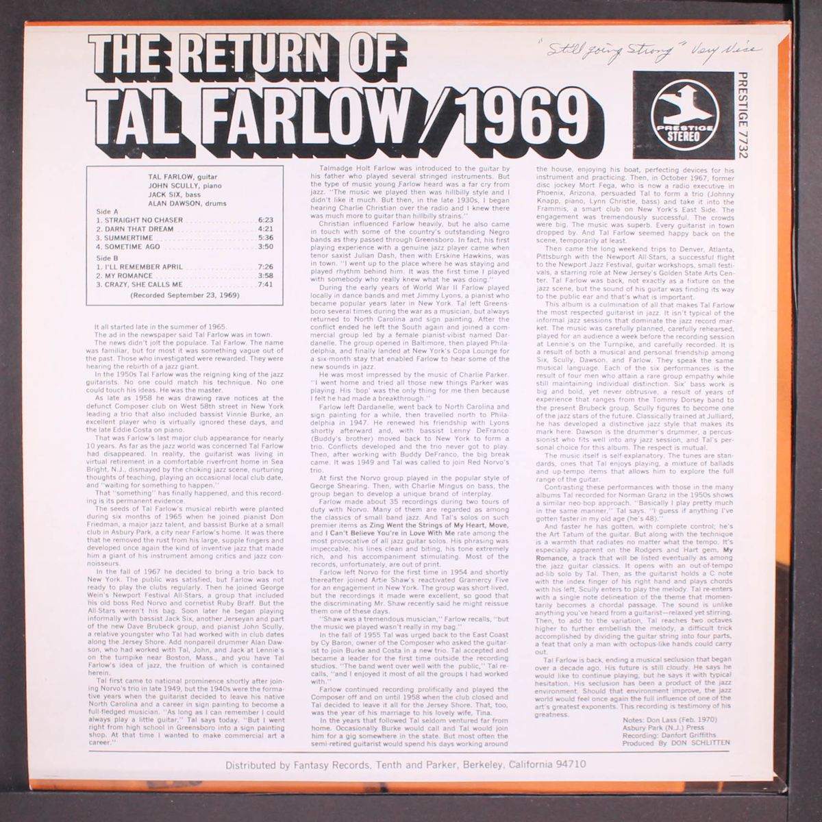 the return of tal farlow 1969 by TAL FARLOW