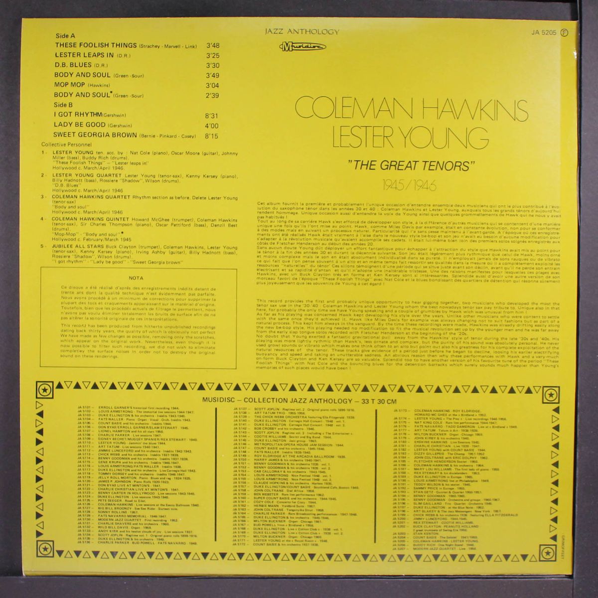 the great tenors, 1945-46 by COLEMAN HAWKINS / LESTER YOUNG