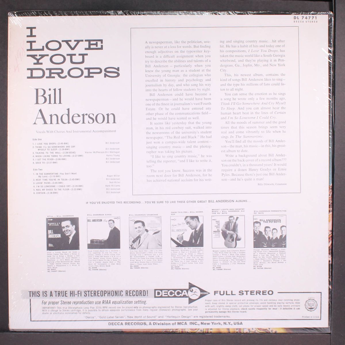 i love you drops by BILL ANDERSON