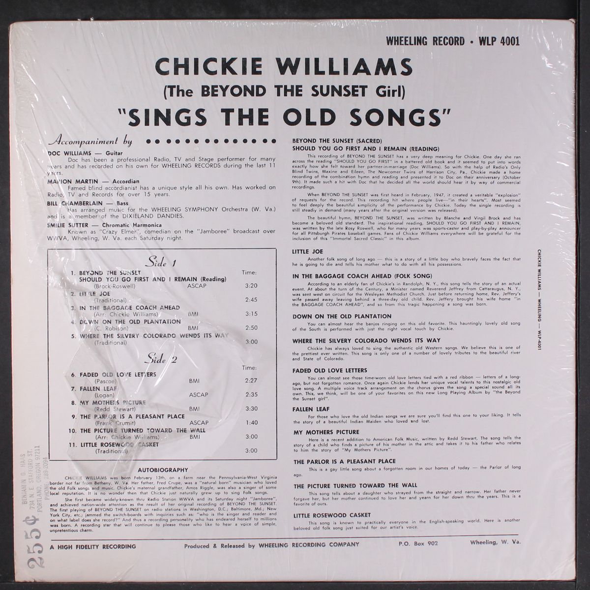 sings the old songs by CHICKIE WILLIAMS
