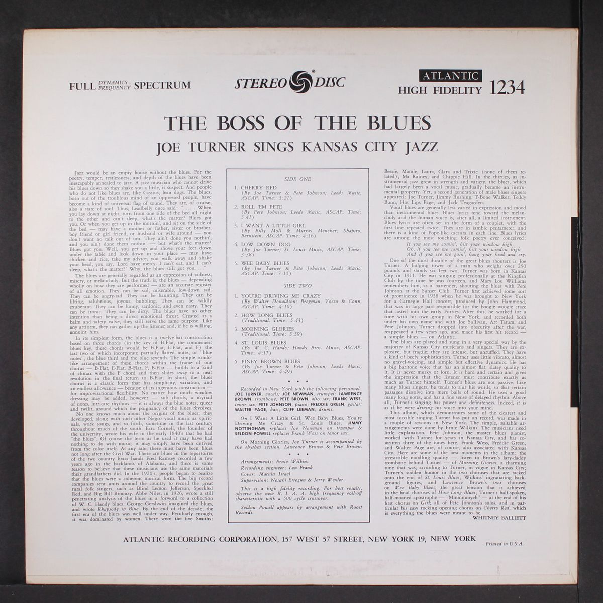 the boss of the blues sings kansas city jazz by JOE TURNER