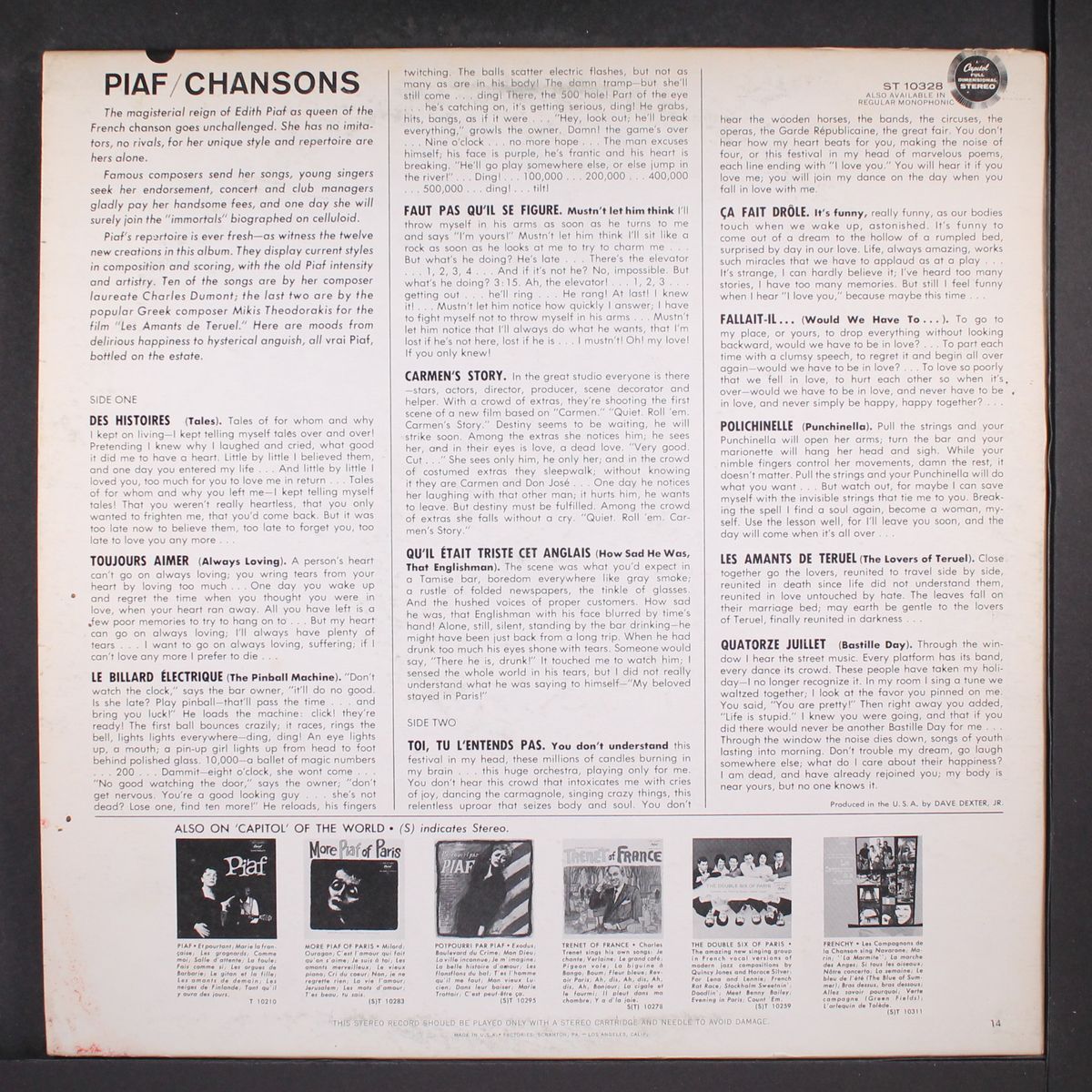 piaf/chansons by EDITH PIAF