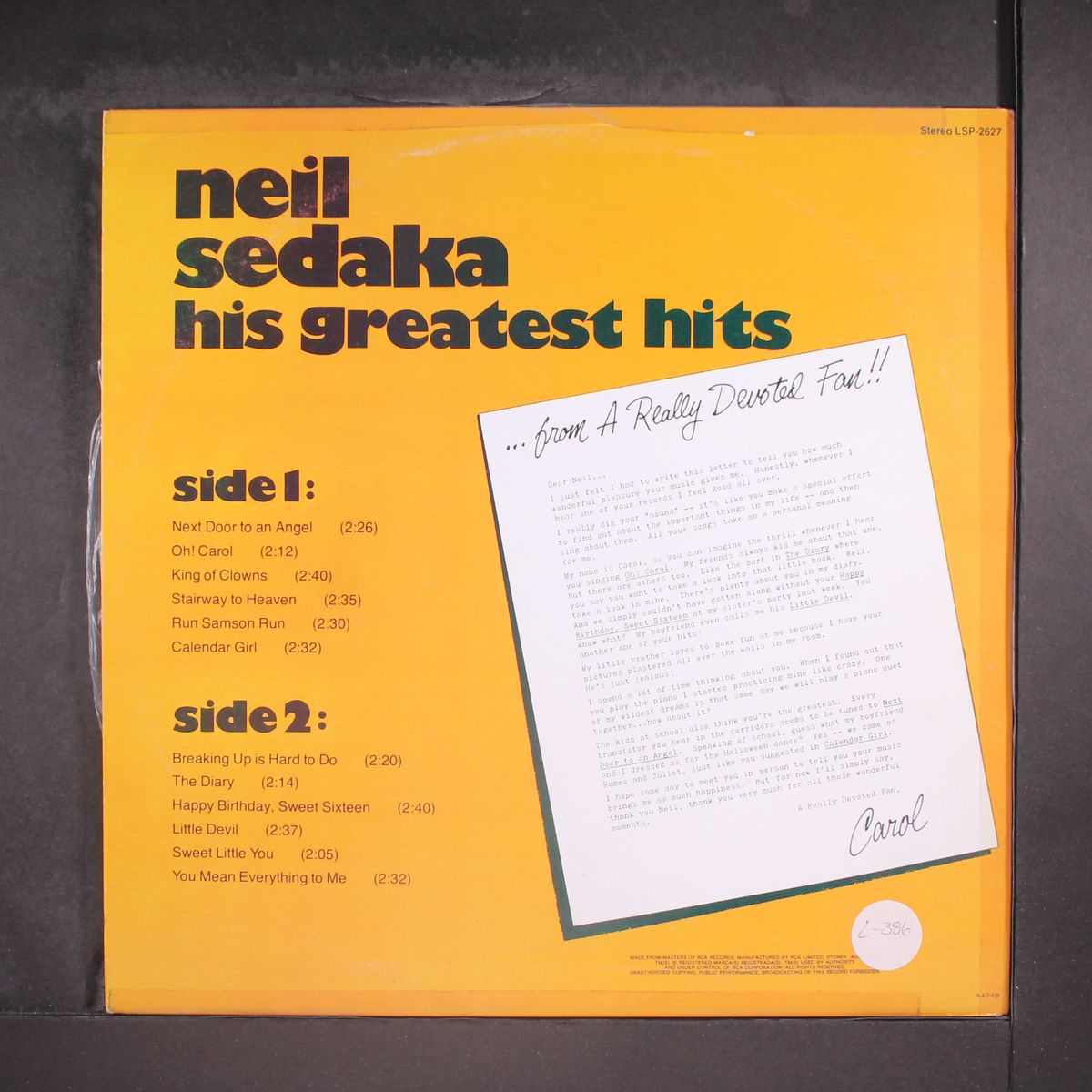 sings his greatest hits by NEIL SEDAKA