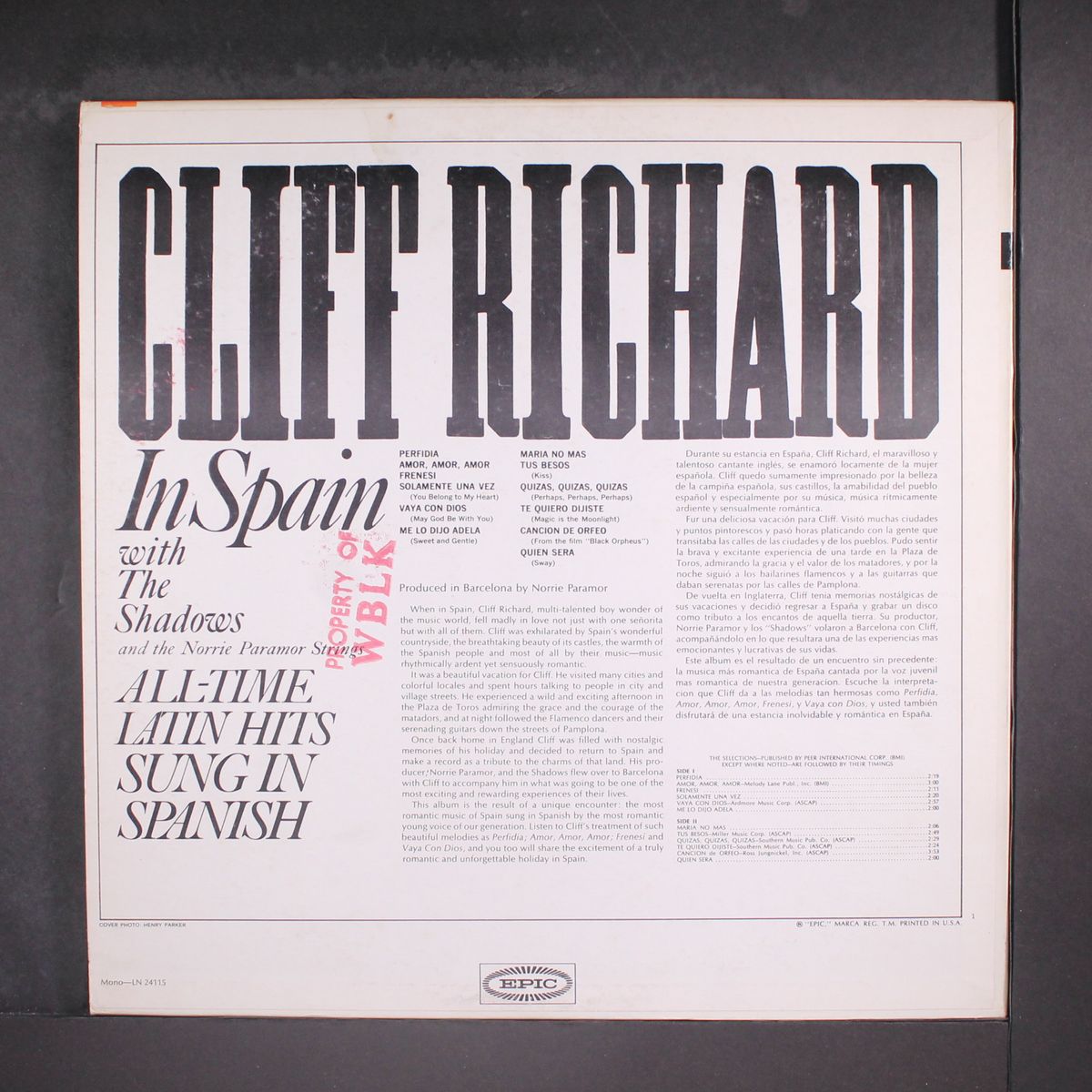 cliff richard in spain: all-time latin hits sung in spanish by CLIFF RICHARD W/ SHADOWS