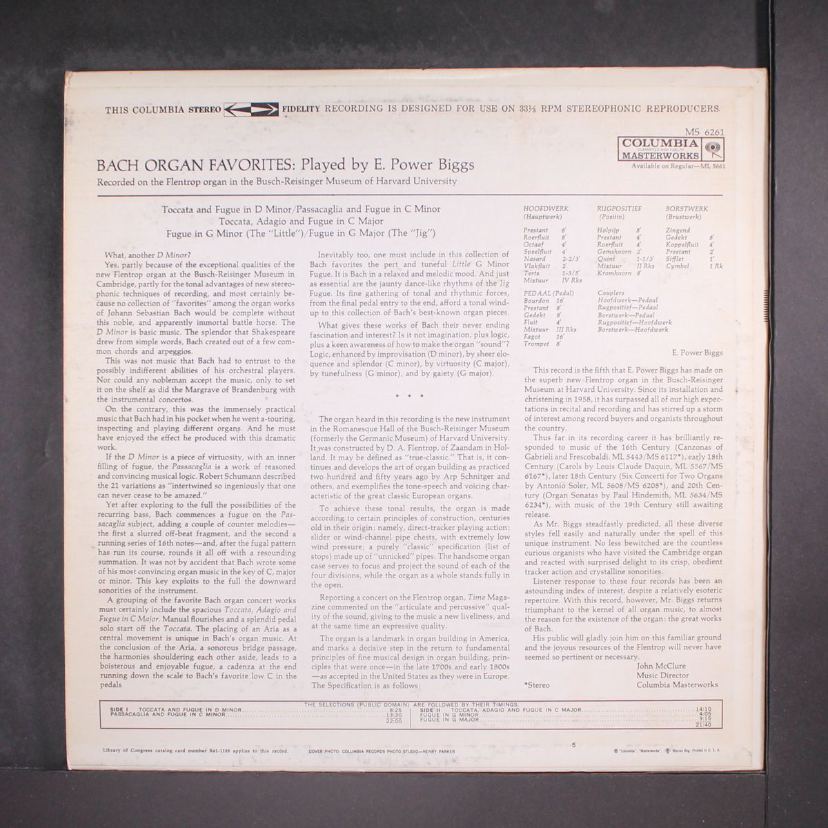 bach organ favorites by E. POWER BIGGS
