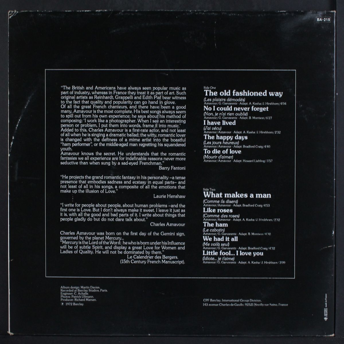 old fashioned way by CHARLES AZNAVOUR