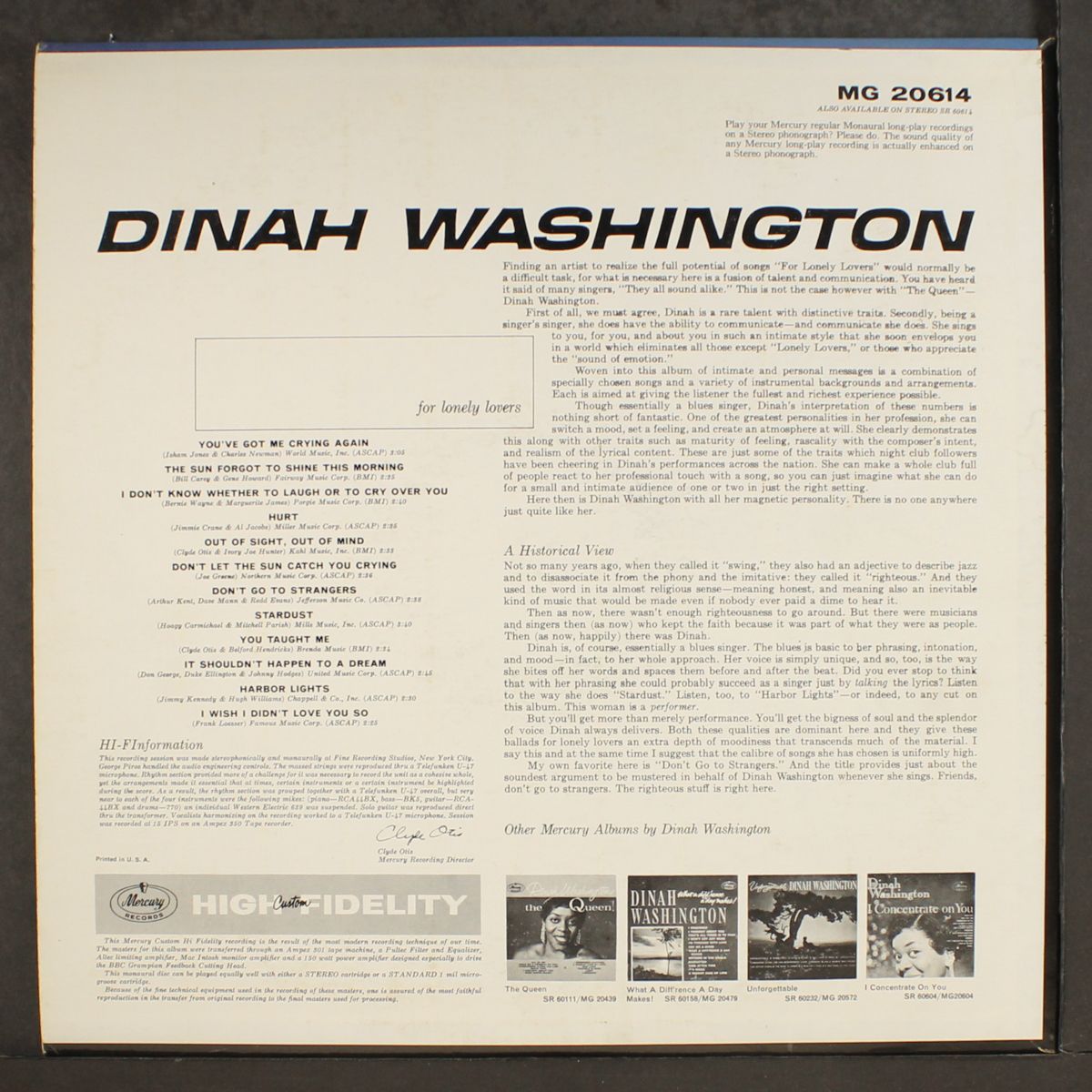 for lonely lovers by DINAH WASHINGTON