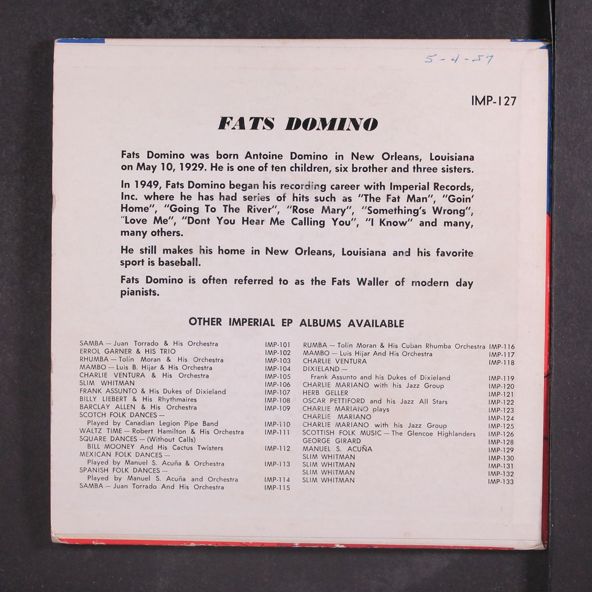 america's outstanding piano stylist by FATS DOMINO