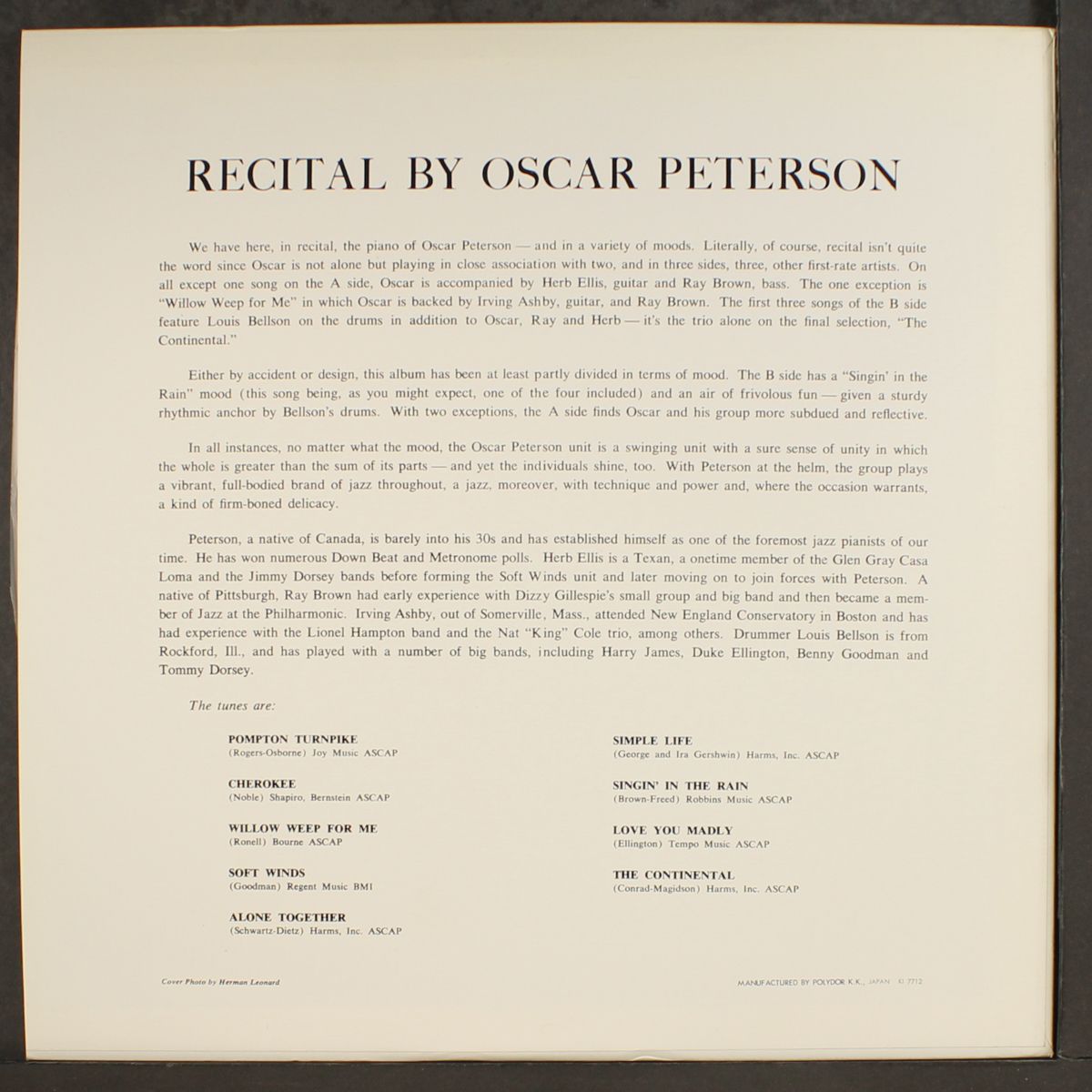 recital by OSCAR PETERSON