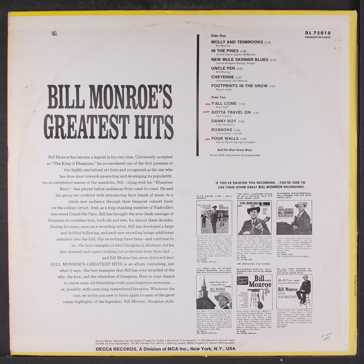 greatest hits by BILL MONROE