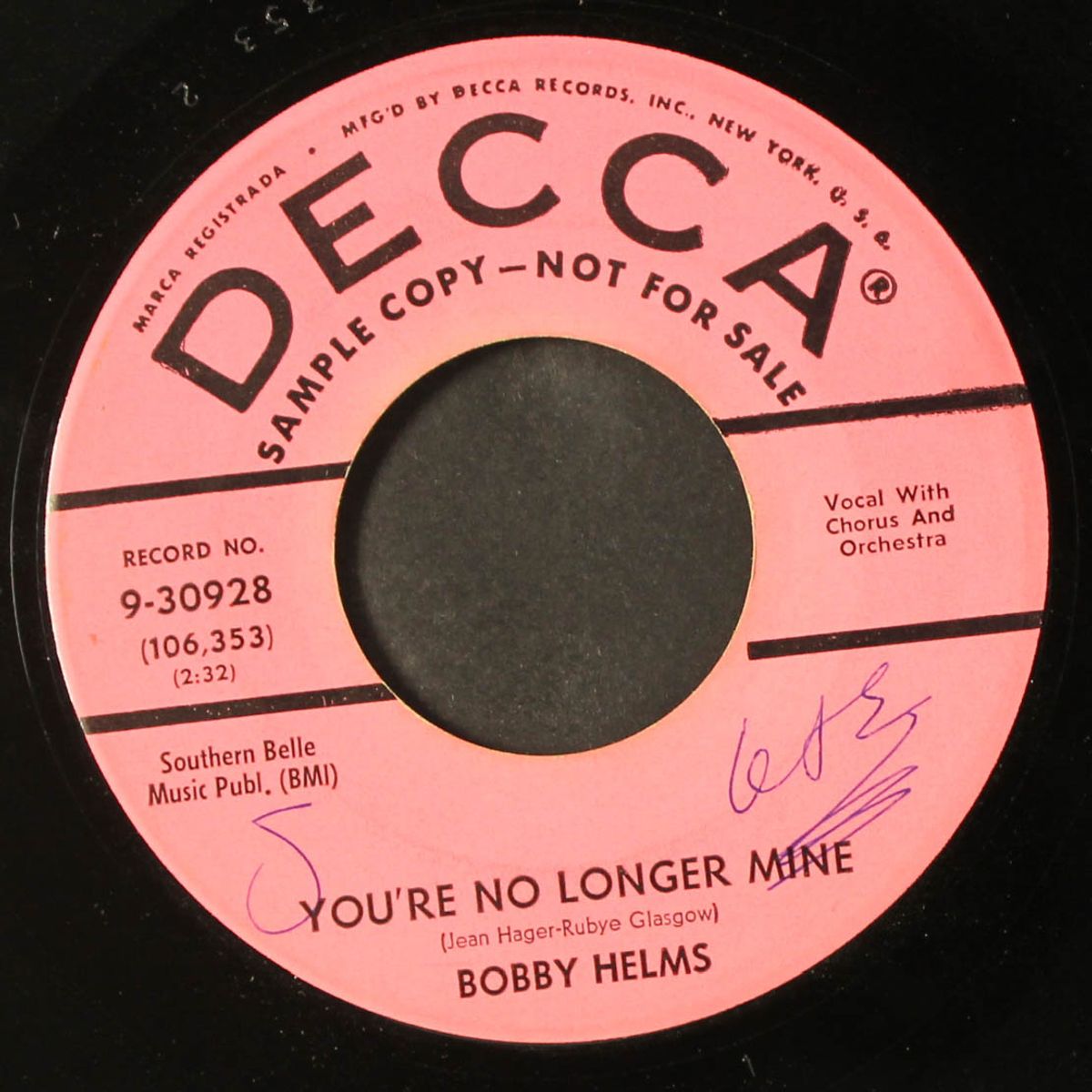 no other baby / you're no longer mine by BOBBY HELMS