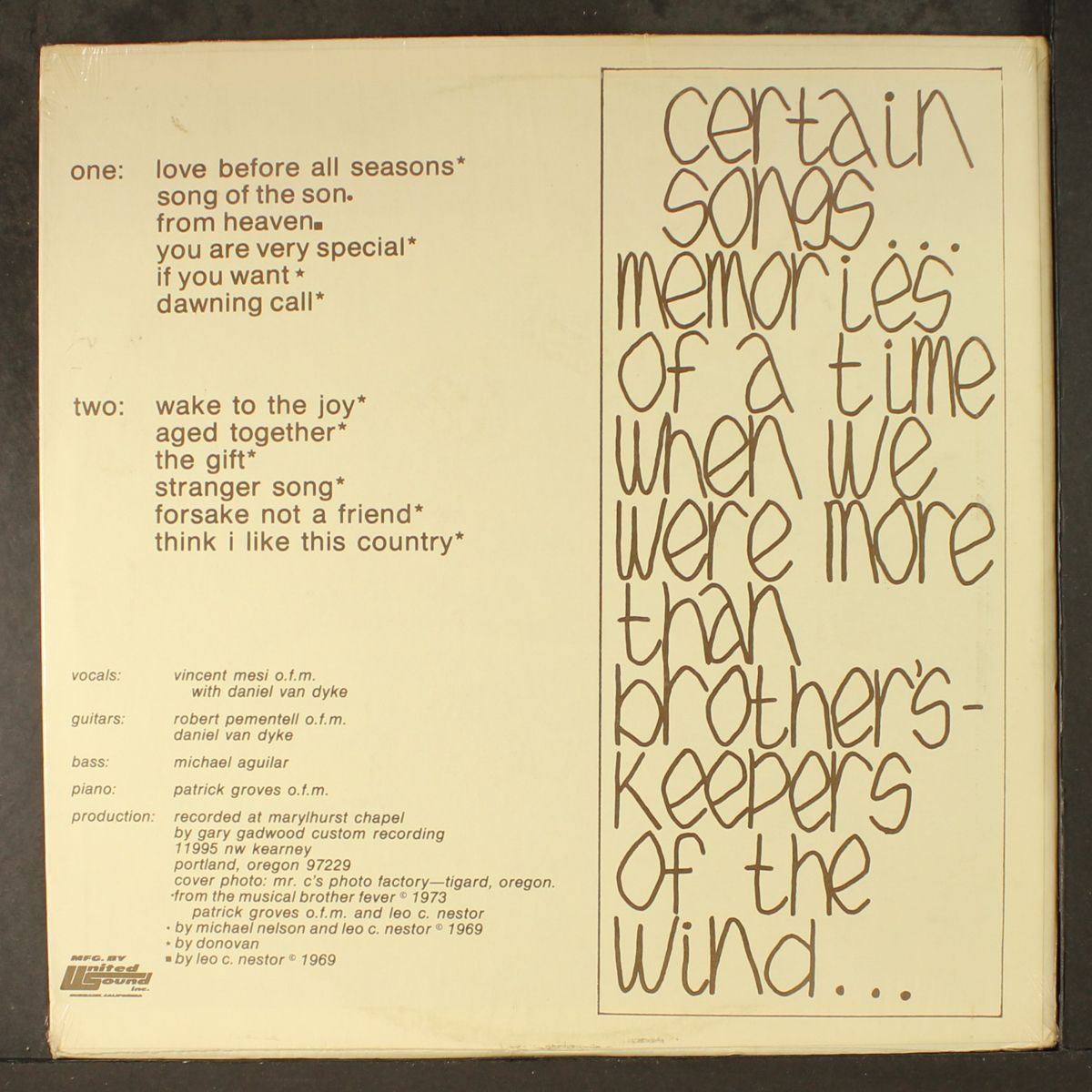 certain songs by VINCENT MESI, OFM
