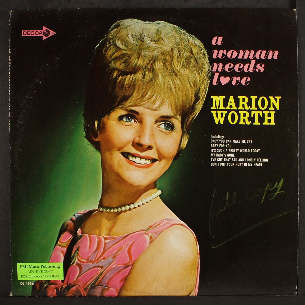 a woman needs love by MARION WORTH