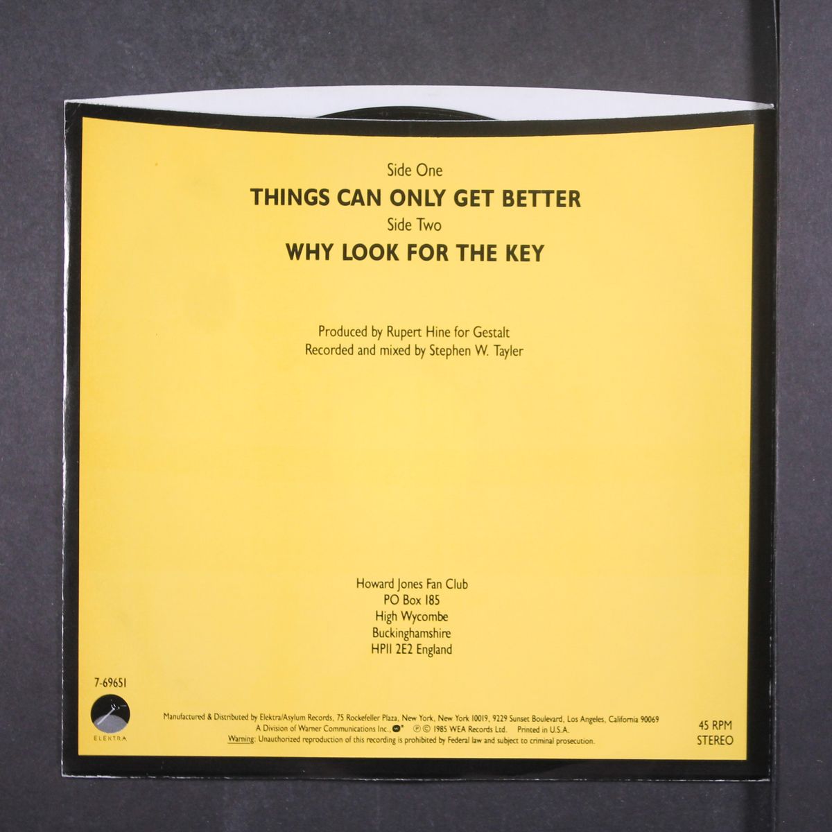 things can only get better / why look for the key by HOWARD JONES