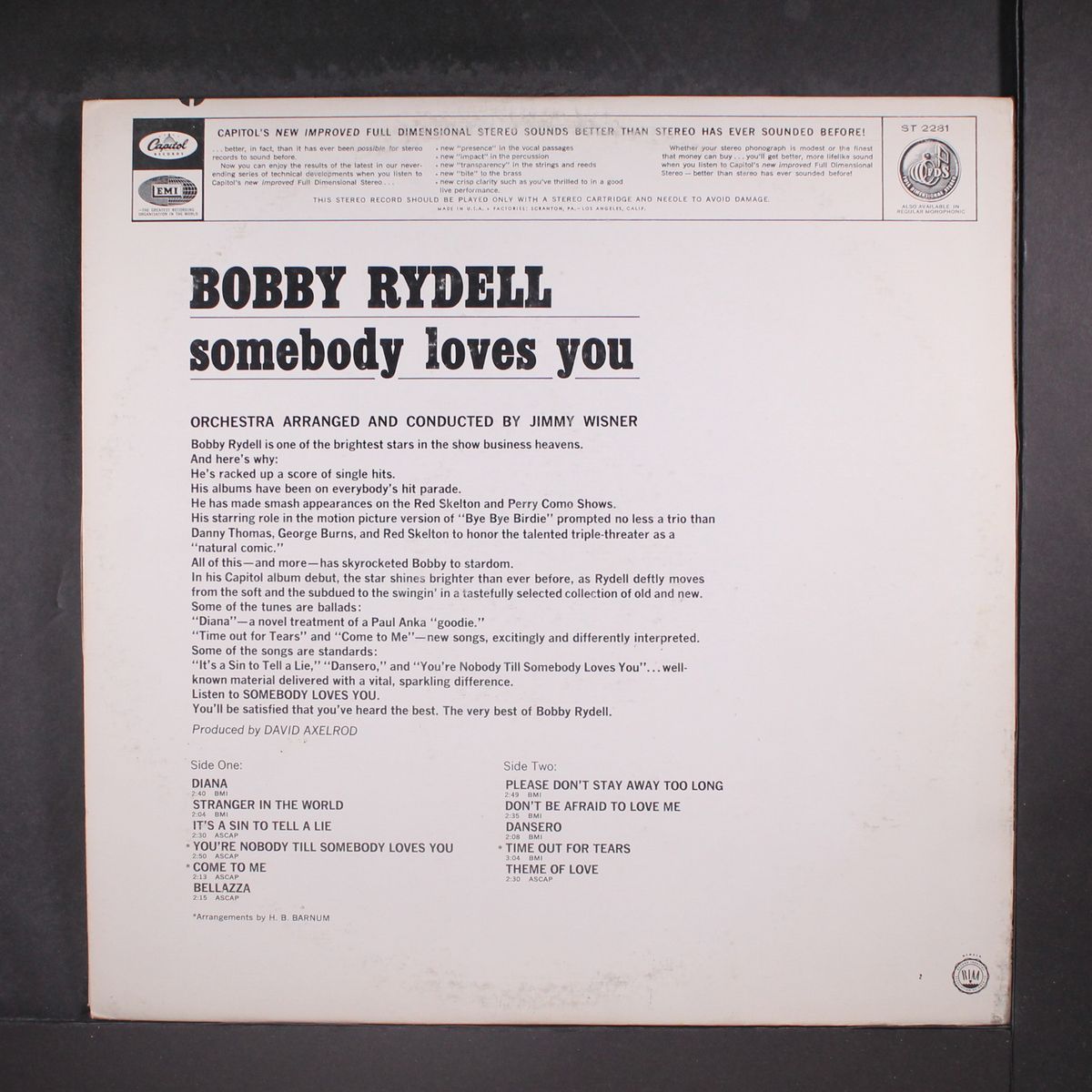 somebody loves you by BOBBY RYDELL