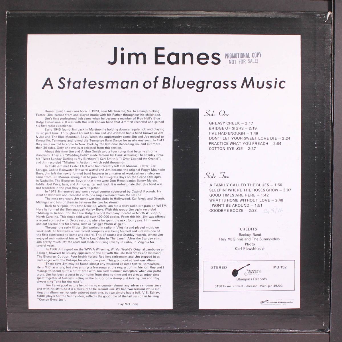 a statesman of bluegrass music by JIM EANES