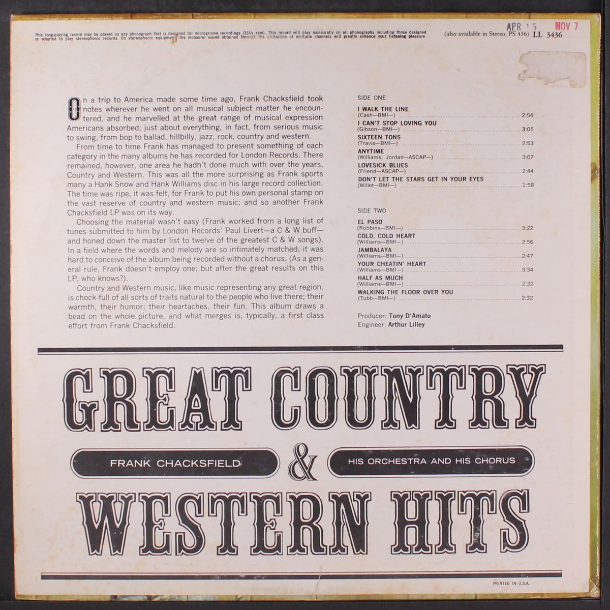 great country & western hits by FRANK CHACKSFIELD
