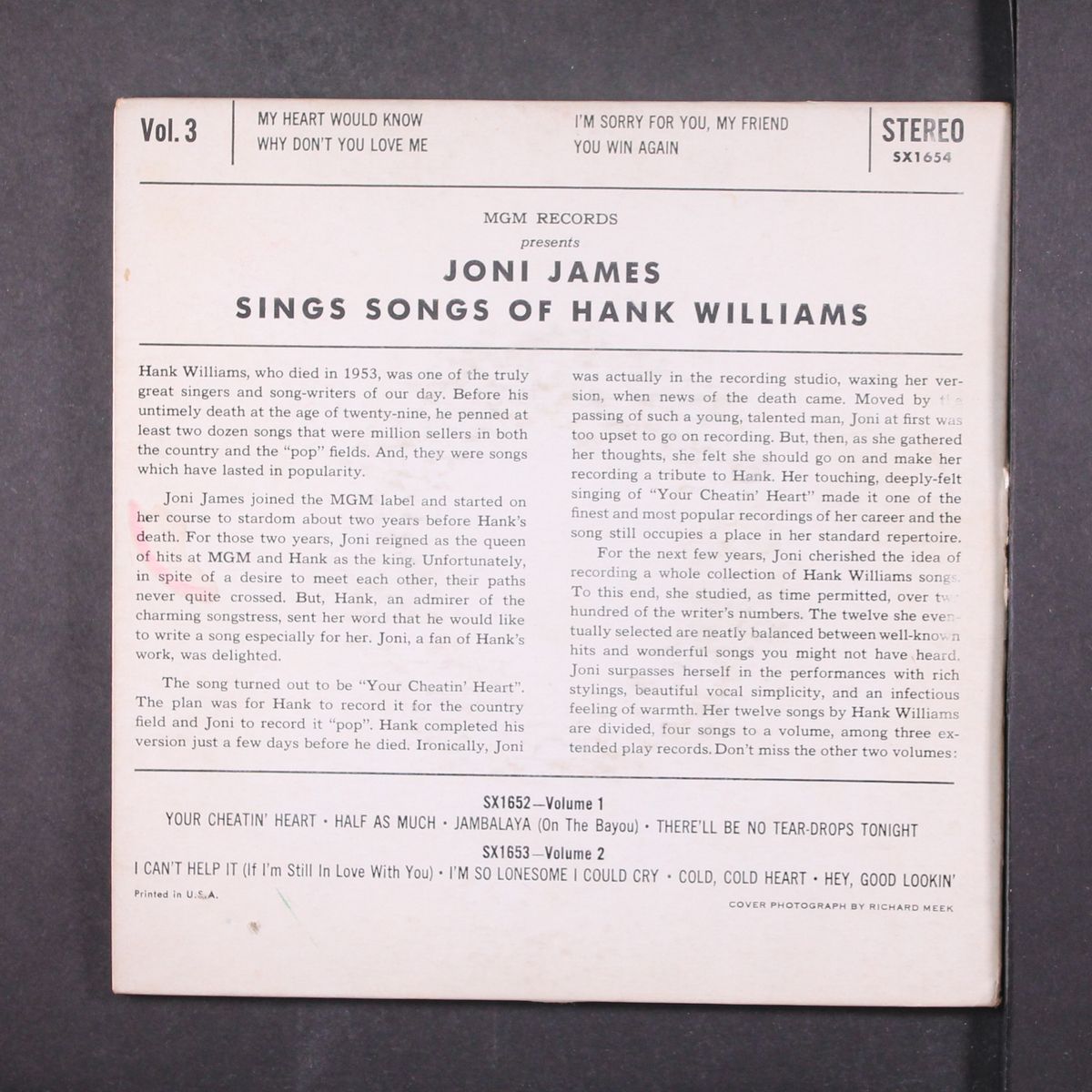 sings songs of hank williams, vol. 3 by JONI JAMES