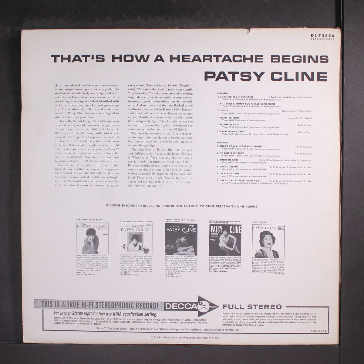 that's how a heartache begins by PATSY CLINE