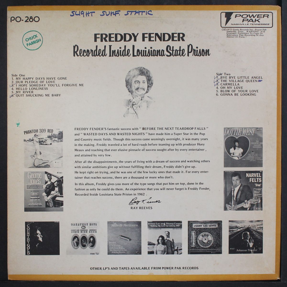 recorded inside louisiana state prison by FREDDY FENDER