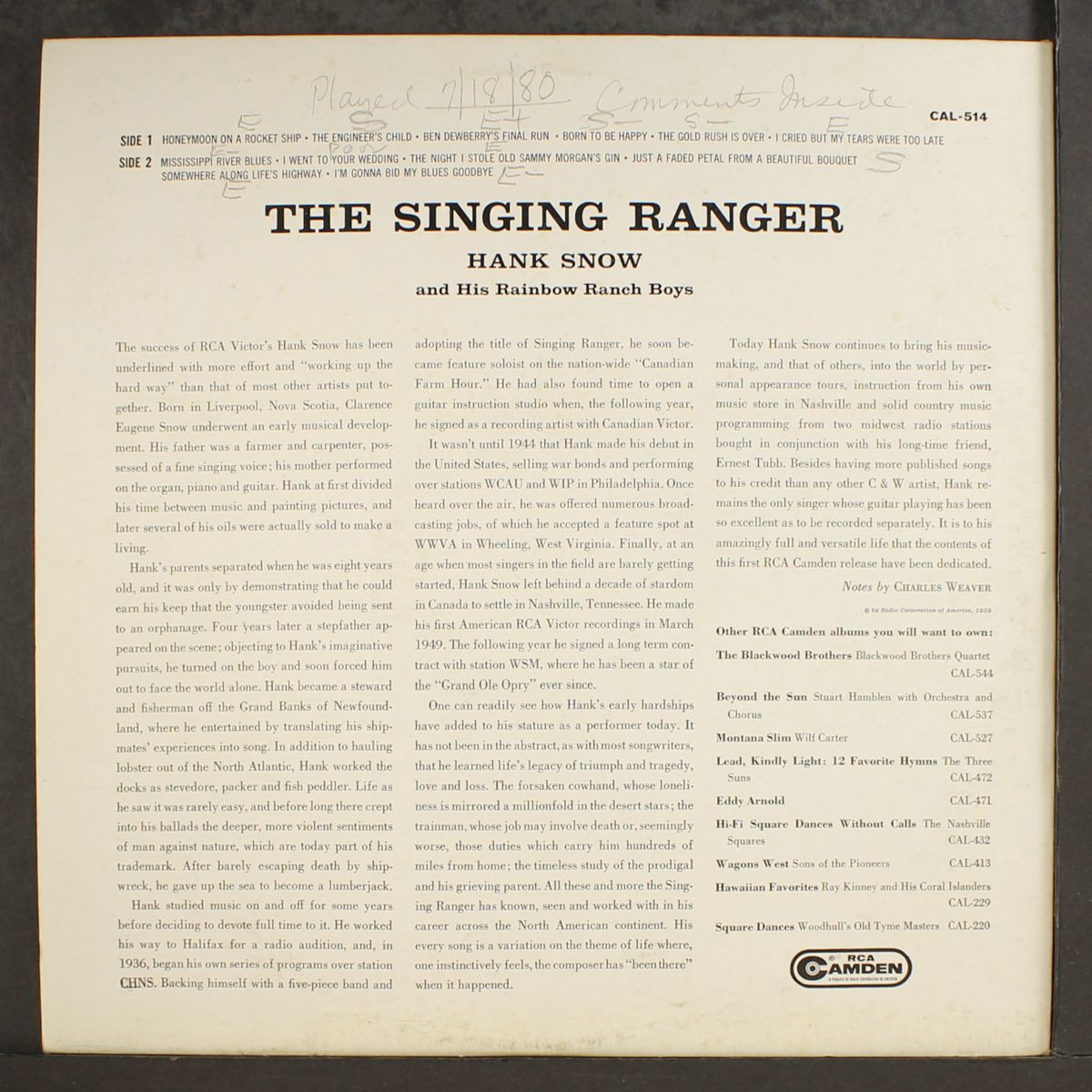 the singing ranger by HANK SNOW