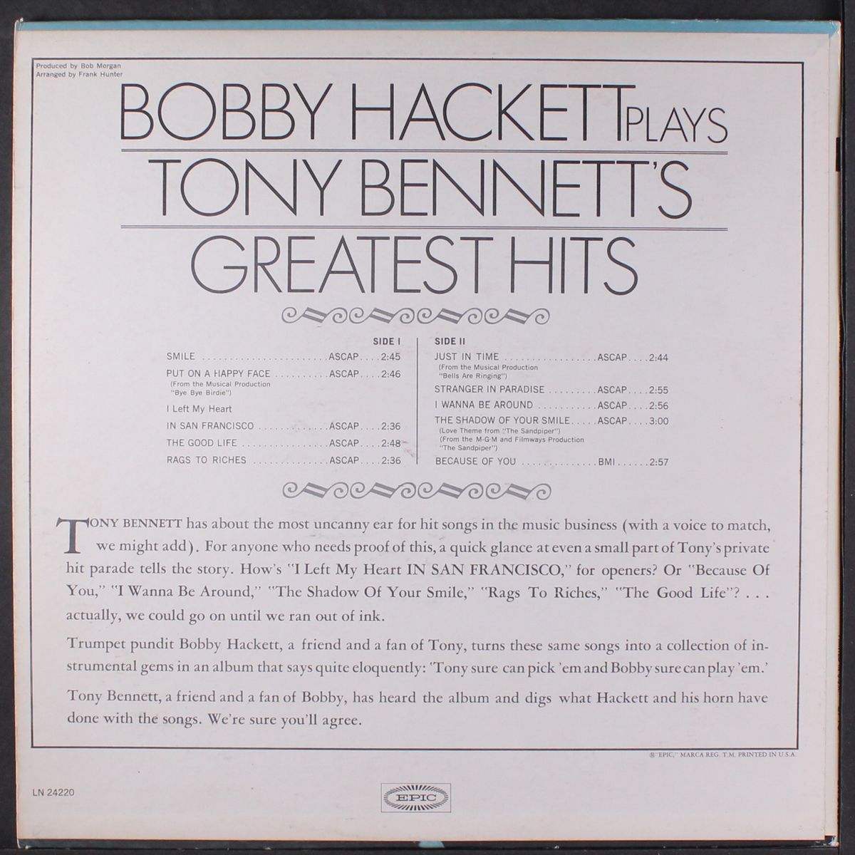 plays tony bennett's greatest hits by BOBBY HACKETT