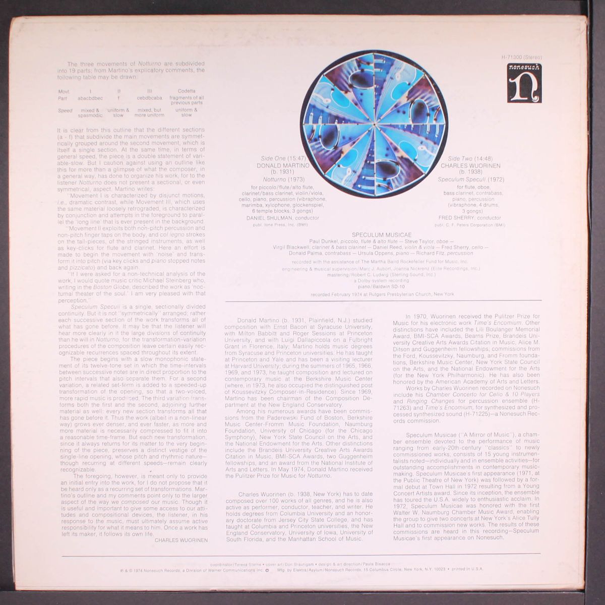 notturno / speculum speculi by DONALD MARTINO / CHARLES WUORINEN