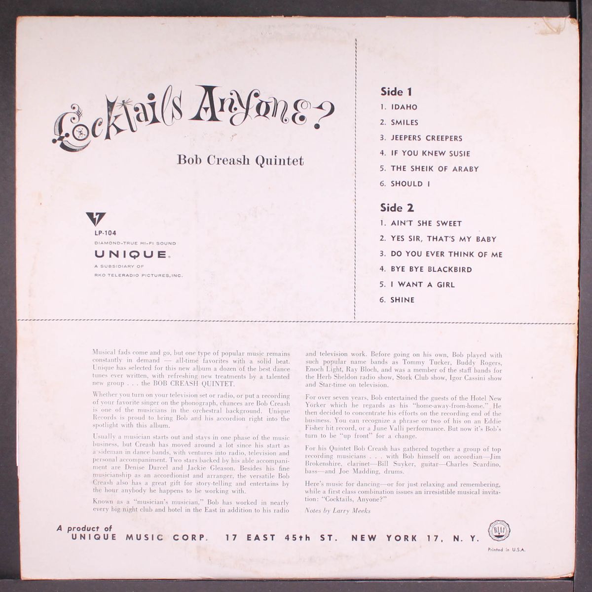 cocktails anyone? by BOB CREASH QUINTET