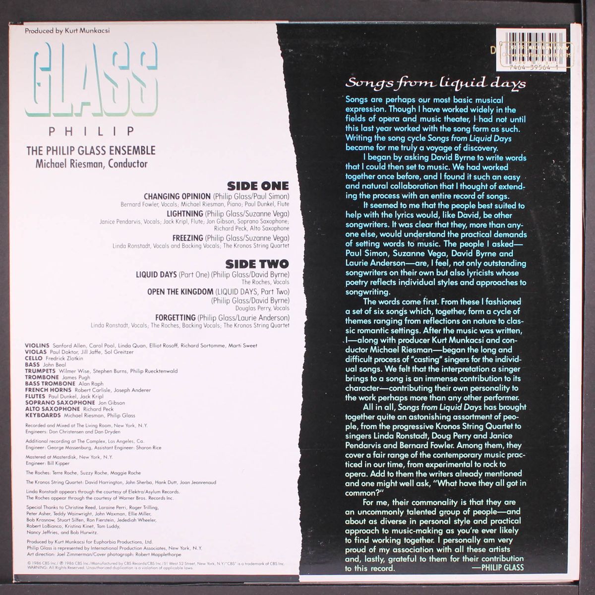 songs from liquid days by PHILIP GLASS