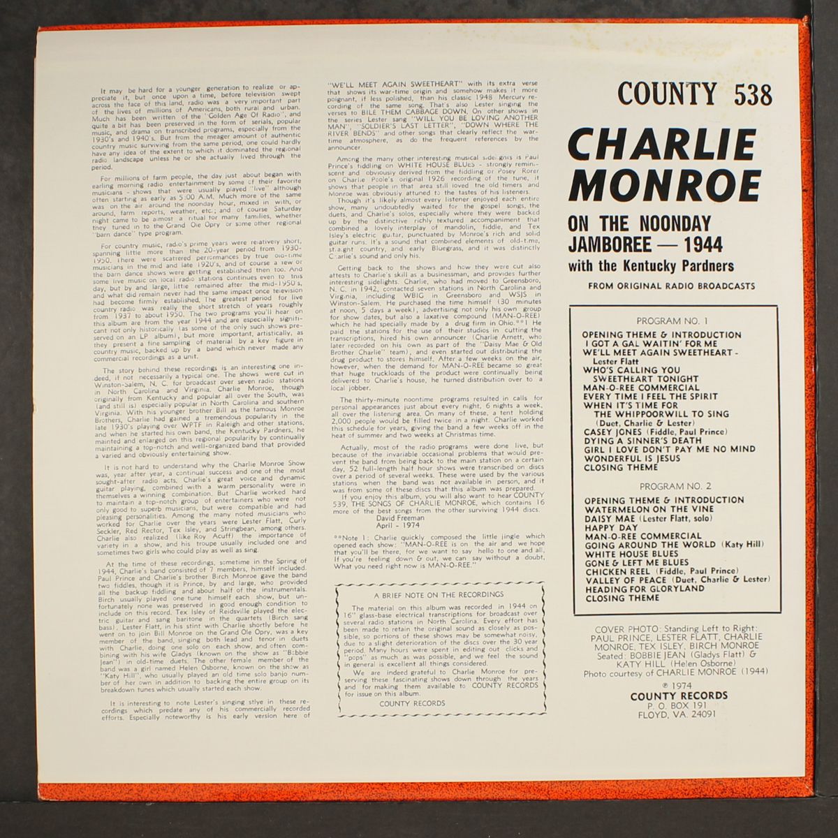 on the noon-day jamboree, 1944 by CHARLIE MONROE