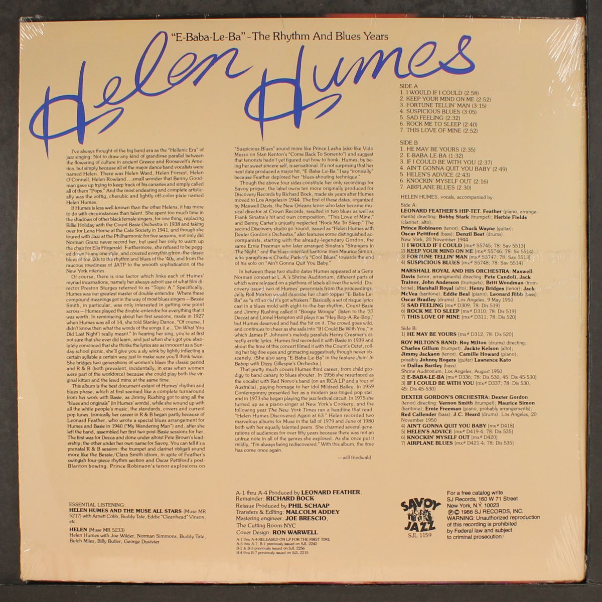 e-baba-le-ba, the rhythm and blues years by HELEN HUMES