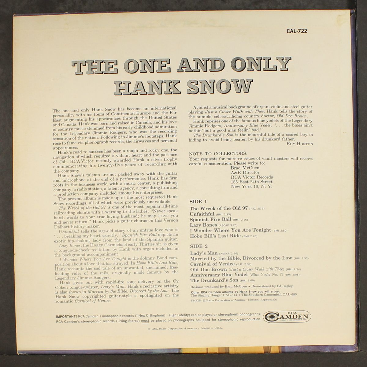 the one and only by HANK SNOW