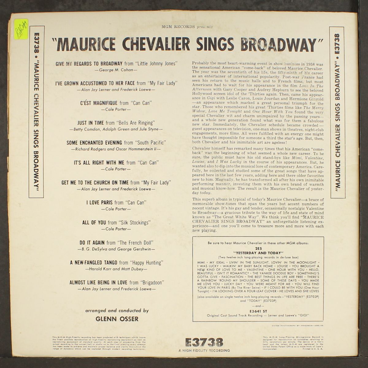 sings broadway by MAURICE CHEVALIER