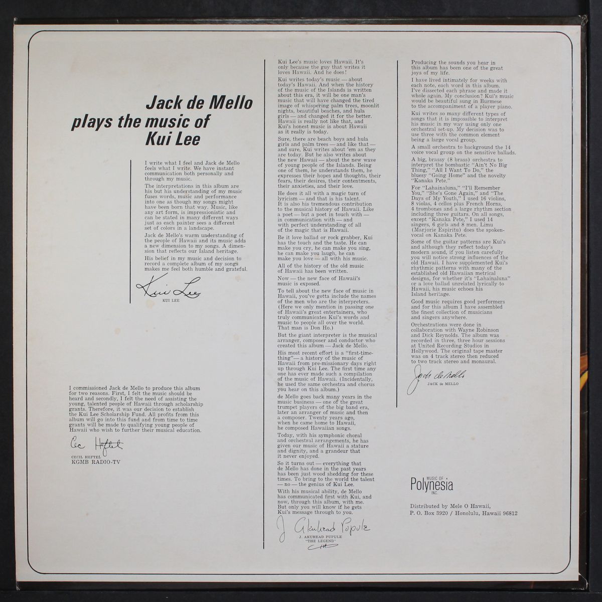 plays the music of kui lee by JACK DE MELLO