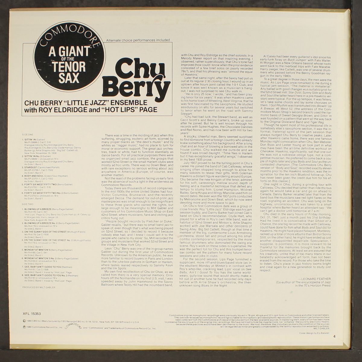 a giant of the tenor sax by CHU BERRY