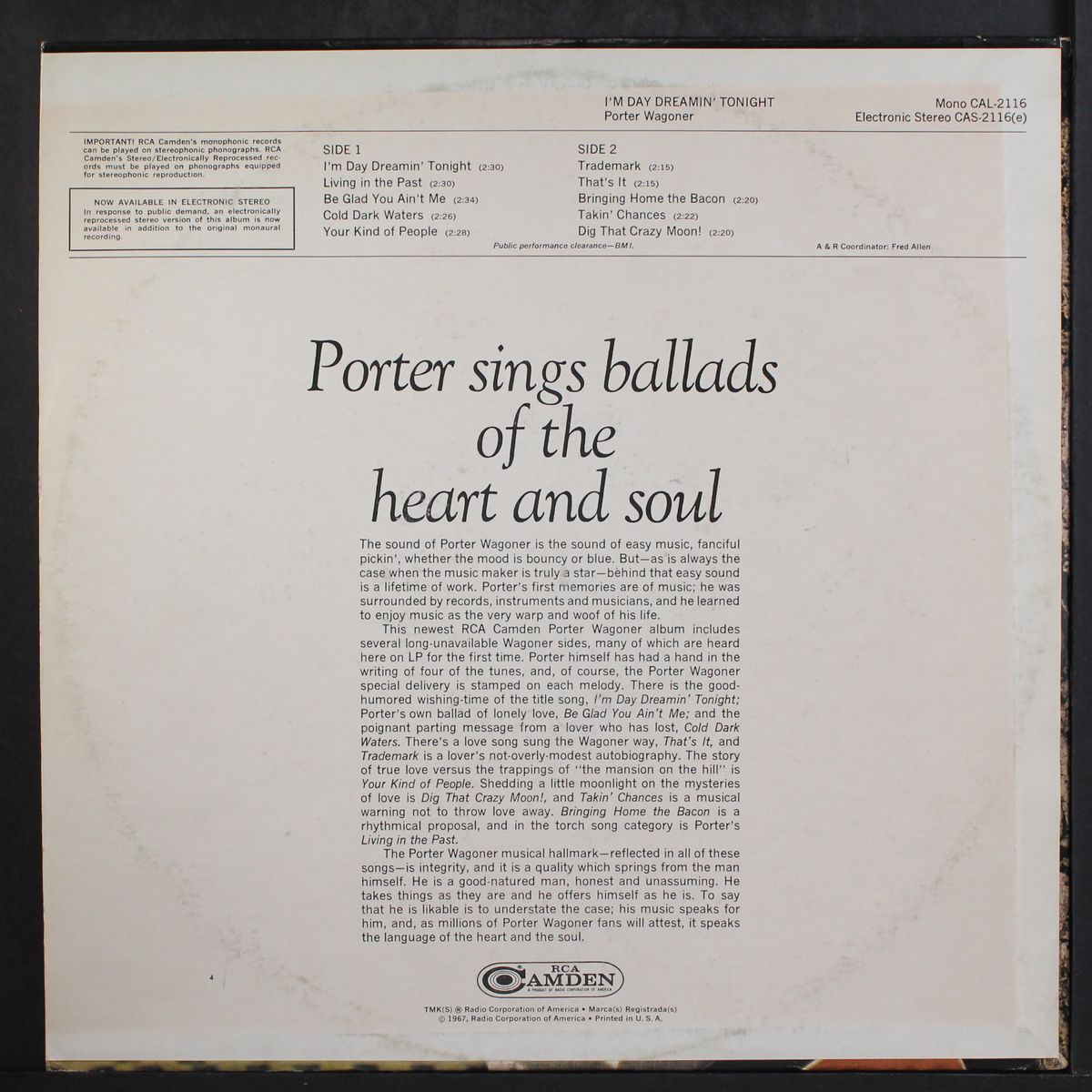 i'm day dreamin' tonight by PORTER WAGONER