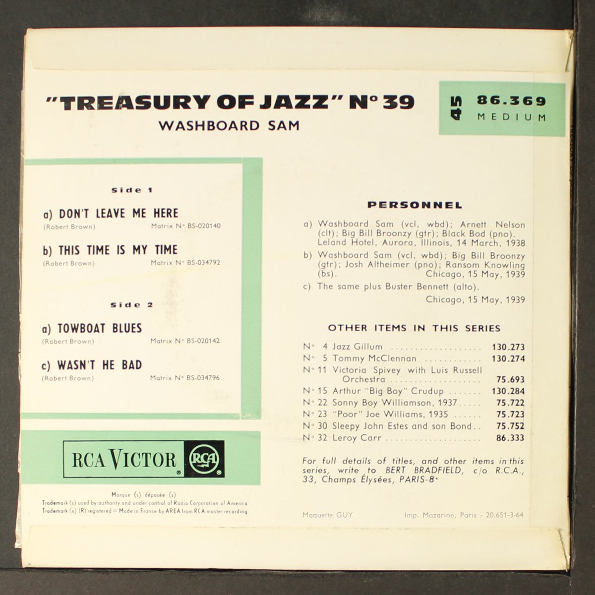 treasury of jazz 39 by WASHBOARD SAM
